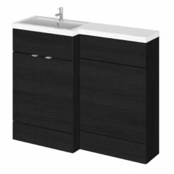 Hudson Reed Fusion LH Combination Unit With 600mm WC Unit - 1200mm Wide - Charcoal Black Woodgrain -HEATANDPLUMB Sales hudson reed fusion bathroom furniture cbi609