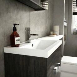 Hudson Reed Fusion LH Combination Unit With L Shape Basin - 1100mm Wide - Charcoal Black Woodgrain -HEATANDPLUMB Sales hudson reed fusion bathroom furniture cbi615 1 1