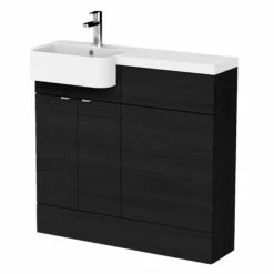 Hudson Reed Fusion LH Combination Unit With Round Semi Recessed Basin 1000mm Wide - Charcoal Black Woodgrain