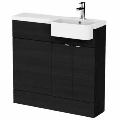 Hudson Reed Fusion RH Combination Unit With Round Semi Recessed Basin 1000mm Wide - Charcoal Black Woodgrain -HEATANDPLUMB Sales hudson reed fusion bathroom furniture cbi645 1