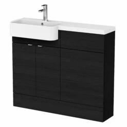 Hudson Reed Fusion LH Combination Unit With Round Semi Recessed Basin 1100mm Wide - Charcoal Black Woodgrain -HEATANDPLUMB Sales hudson reed fusion bathroom furniture cbi646 1