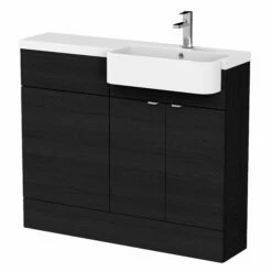 Hudson Reed Fusion RH Combination Unit With Round Semi Recessed Basin 1100mm Wide - Charcoal Black Woodgrain -HEATANDPLUMB Sales hudson reed fusion bathroom furniture cbi647 1