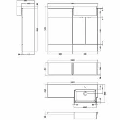 Hudson Reed Fusion RH Combination Unit With Square Semi Recessed Basin 1000mm Wide - Anthracite Woodgrain