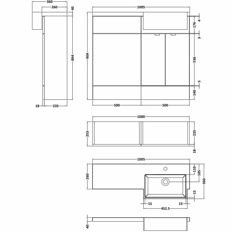 Hudson Reed Fusion RH Combination Unit With Square Semi Recessed Basin 1000mm Wide - Natural Oak 3 Hudson Reed Fusion RH Combination Unit With Square Semi Recessed Basin 1000mm Wide - Natural Oak