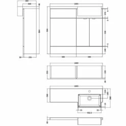 Hudson Reed Fusion RH Combination Unit With Square Semi Recessed Basin 1000mm Wide - Gloss White
