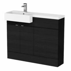 Hudson Reed Fusion LH Combination Unit With Square Semi Recessed Basin 1100mm Wide - Charcoal Black Woodgrain -HEATANDPLUMB Sales hudson reed fusion bathroom furniture cbi650 1