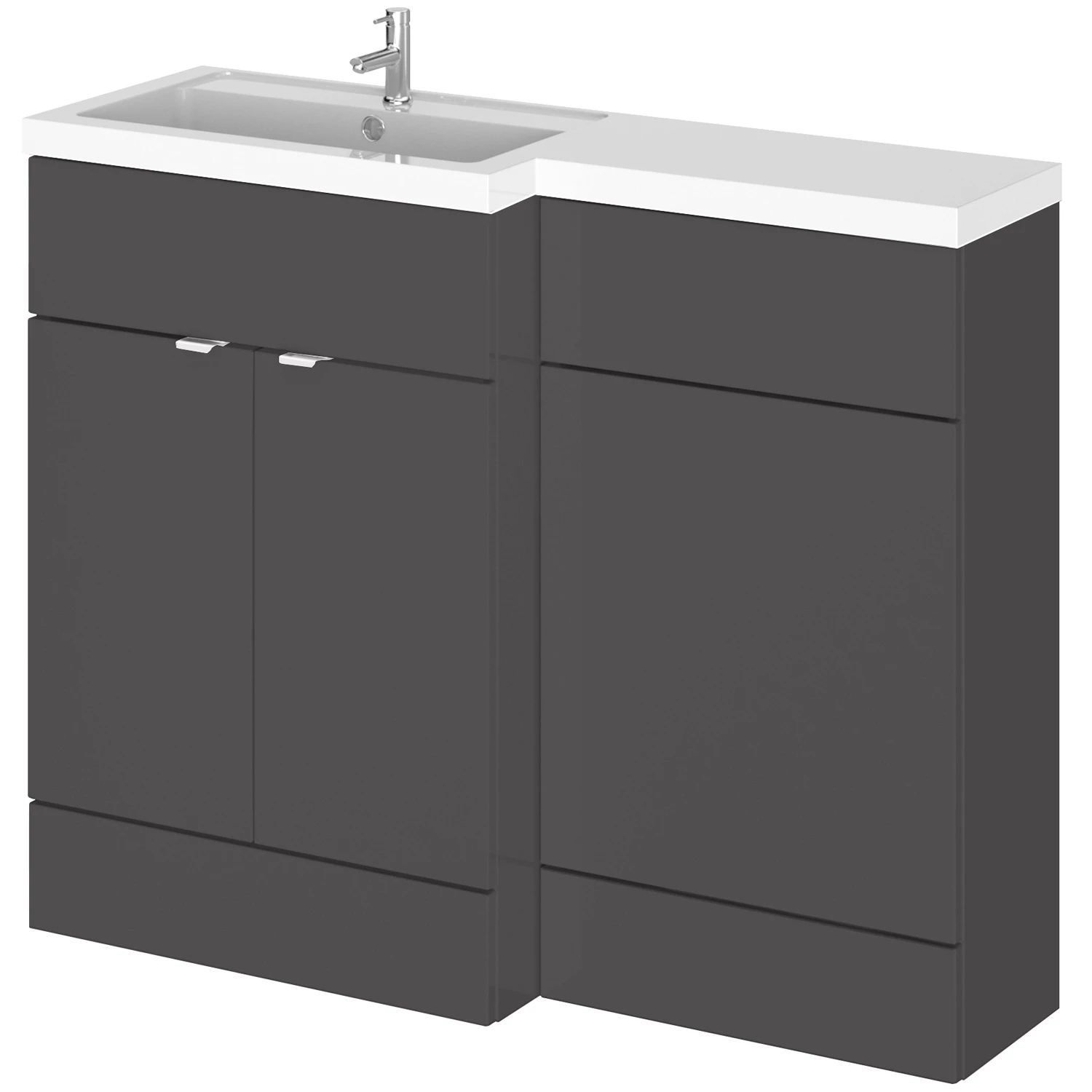 Hudson Reed Fusion LH Combination Unit With L Shape Basin - 1100mm Wide - Gloss Grey 7 Hudson Reed Fusion LH Combination Unit With L Shape Basin - 1100mm Wide - Gloss Grey - Image 5