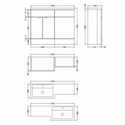 Hudson Reed Fusion RH Combination Unit With L Shape Basin - 1100mm Wide - Gloss Grey