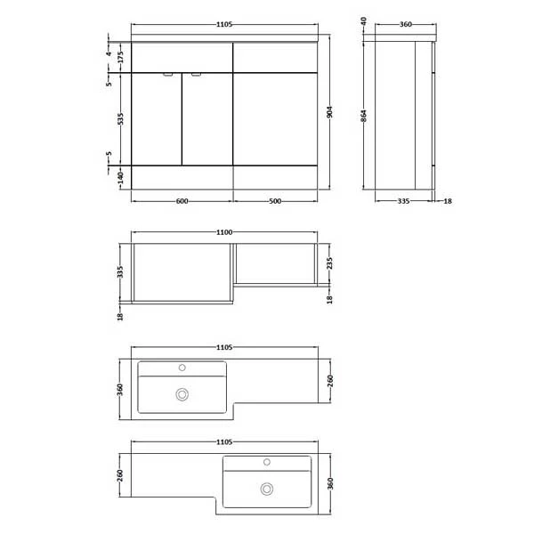 Hudson Reed Fusion RH Combination Unit With L Shape Basin - 1100mm Wide - Gloss Grey 3 Hudson Reed Fusion RH Combination Unit With L Shape Basin - 1100mm Wide - Gloss Grey