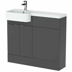 Hudson Reed Fusion LH Combination Unit With Round Semi Recessed Basin 1000mm Wide - Gloss Grey