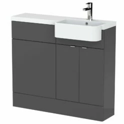 Hudson Reed Fusion RH Combination Unit With Round Semi Recessed Basin 1000mm Wide - Gloss Grey