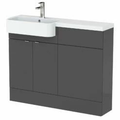 Hudson Reed Fusion LH Combination Unit With Round Semi Recessed Basin 1100mm Wide - Gloss Grey
