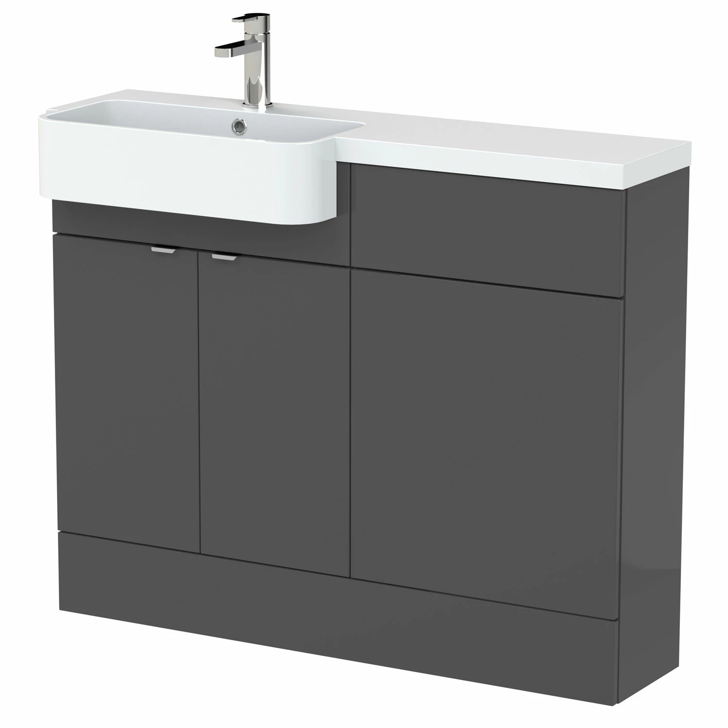 Hudson Reed Fusion LH Combination Unit With Round Semi Recessed Basin 1100mm Wide - Gloss Grey 3 Hudson Reed Fusion LH Combination Unit With Round Semi Recessed Basin 1100mm Wide - Gloss Grey