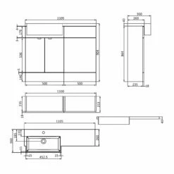 Hudson Reed Fusion LH Combination Unit With Square Semi Recessed Basin 1000mm Wide - Gloss Grey
