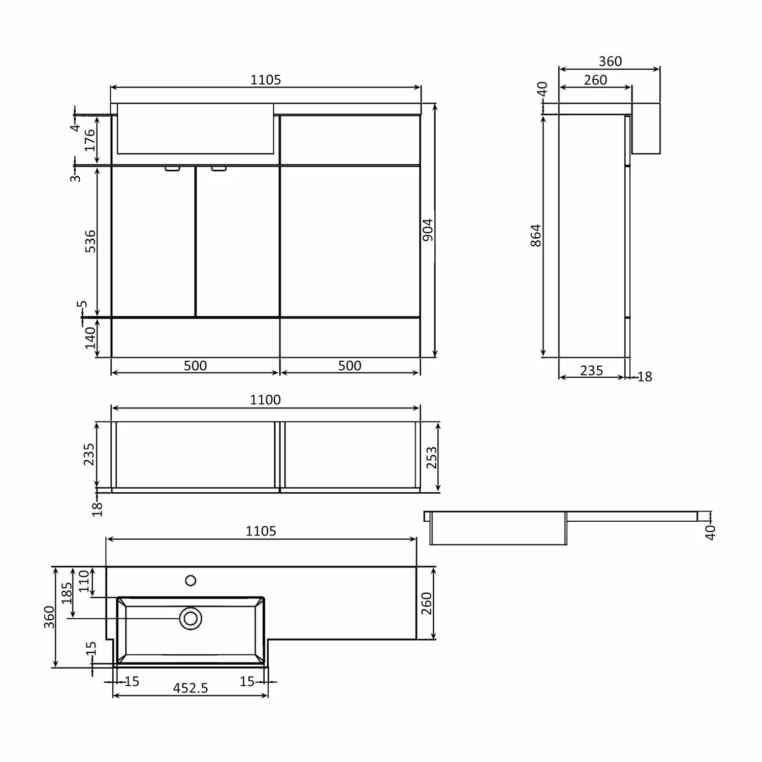 Hudson Reed Fusion LH Combination Unit With Square Semi Recessed Basin 1000mm Wide - Gloss White 3 Hudson Reed Fusion LH Combination Unit With Square Semi Recessed Basin 1000mm Wide - Gloss White