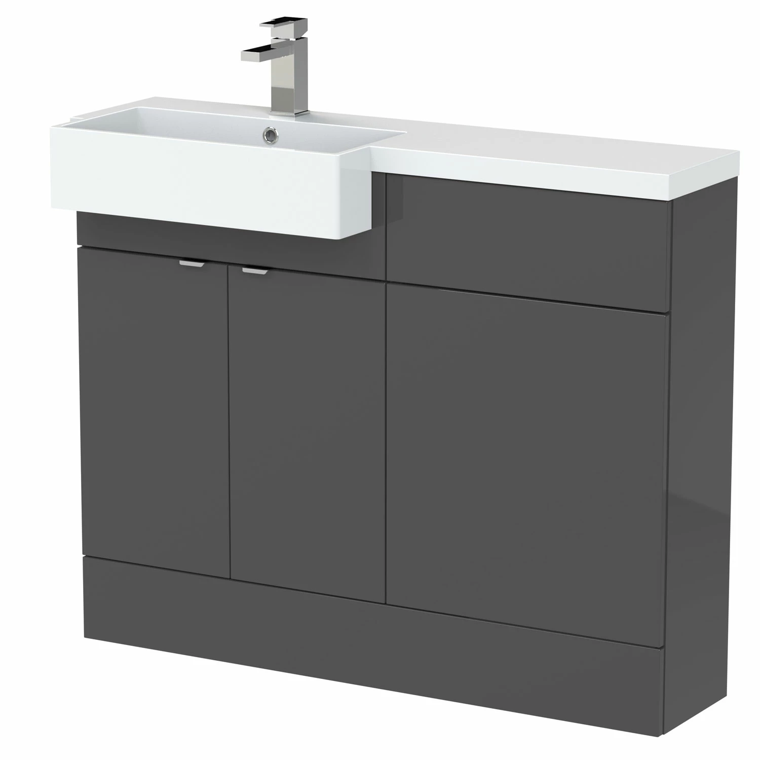 Hudson Reed Fusion LH Combination Unit With Square Semi Recessed Basin 1100mm Wide - Gloss Grey 4 Hudson Reed Fusion LH Combination Unit With Square Semi Recessed Basin 1100mm Wide - Gloss Grey - Image 2