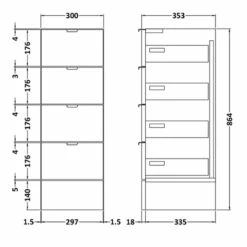 Hudson Reed Fusion Drawer Unit 300mm Wide - Natural Oak
