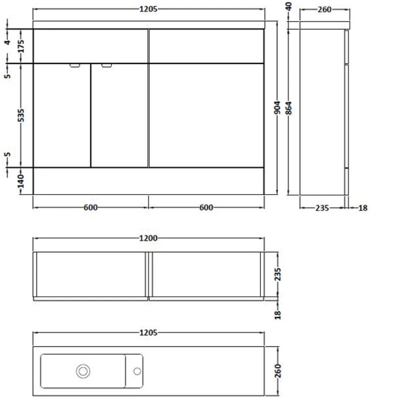 Hudson Reed Fusion Compact Combination Unit With 600mm WC Unit - 1200mm Wide - Gloss Grey Mist 3 Hudson Reed Fusion Compact Combination Unit With 600mm WC Unit - 1200mm Wide - Gloss Grey Mist