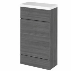 Hudson Reed Fusion Compact WC Unit With Polymarble Worktop 500mm Wide - Anthracite Woodgrain