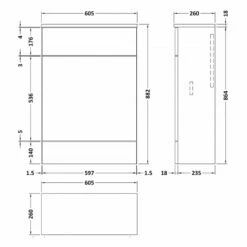 Hudson Reed Fusion Compact WC Unit With Coloured Worktop 600mm Wide - Gloss Grey