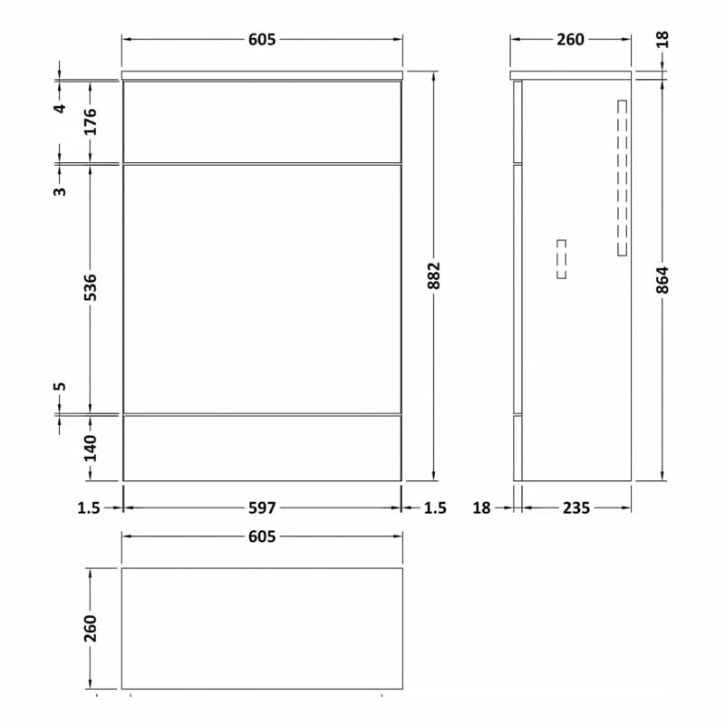 Hudson Reed Fusion Compact WC Unit With Coloured Worktop 600mm Wide - Gloss Grey 3 Hudson Reed Fusion Compact WC Unit With Coloured Worktop 600mm Wide - Gloss Grey