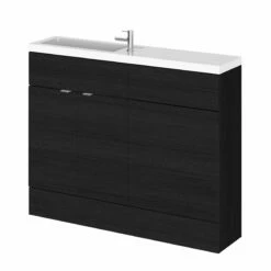 Hudson Reed Fusion Compact Combination Unit With Slimline Basin - 1100mm Wide - Charcoal Black Woodgrain -HEATANDPLUMB Sales hudson reed fusion compact bathroom furniture cbi601