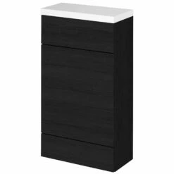 Hudson Reed Fusion Compact WC Unit With Polymarble Worktop 500mm Wide - Charcoal Black Woodgrain