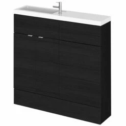 Hudson Reed Fusion Compact Combination Unit With Slimline Basin - 1000mm Wide - Charcoal Black Woodgrain -HEATANDPLUMB Sales hudson reed fusion compact bathroom furniture cbi642