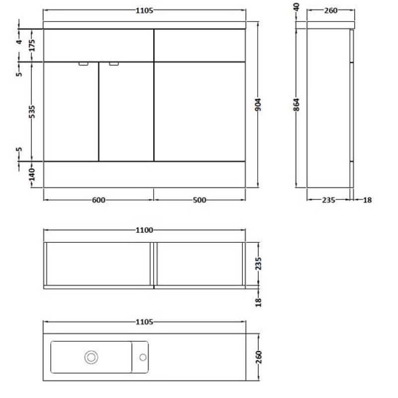 Hudson Reed Fusion Compact Combination Unit With Slimline Basin - 1100mm Wide - Gloss Grey 7 Hudson Reed Fusion Compact Combination Unit With Slimline Basin - 1100mm Wide - Gloss Grey - Image 5