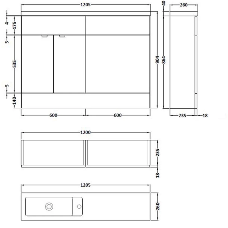 Hudson Reed Fusion Compact Combination Unit With 600mm WC Unit - 1200mm Wide - Gloss Grey 7 Hudson Reed Fusion Compact Combination Unit With 600mm WC Unit - 1200mm Wide - Gloss Grey - Image 5