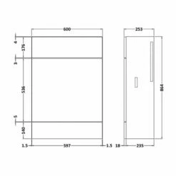 Hudson Reed Fusion Compact WC Unit 600mm Wide - Charcoal Black Woodgrain