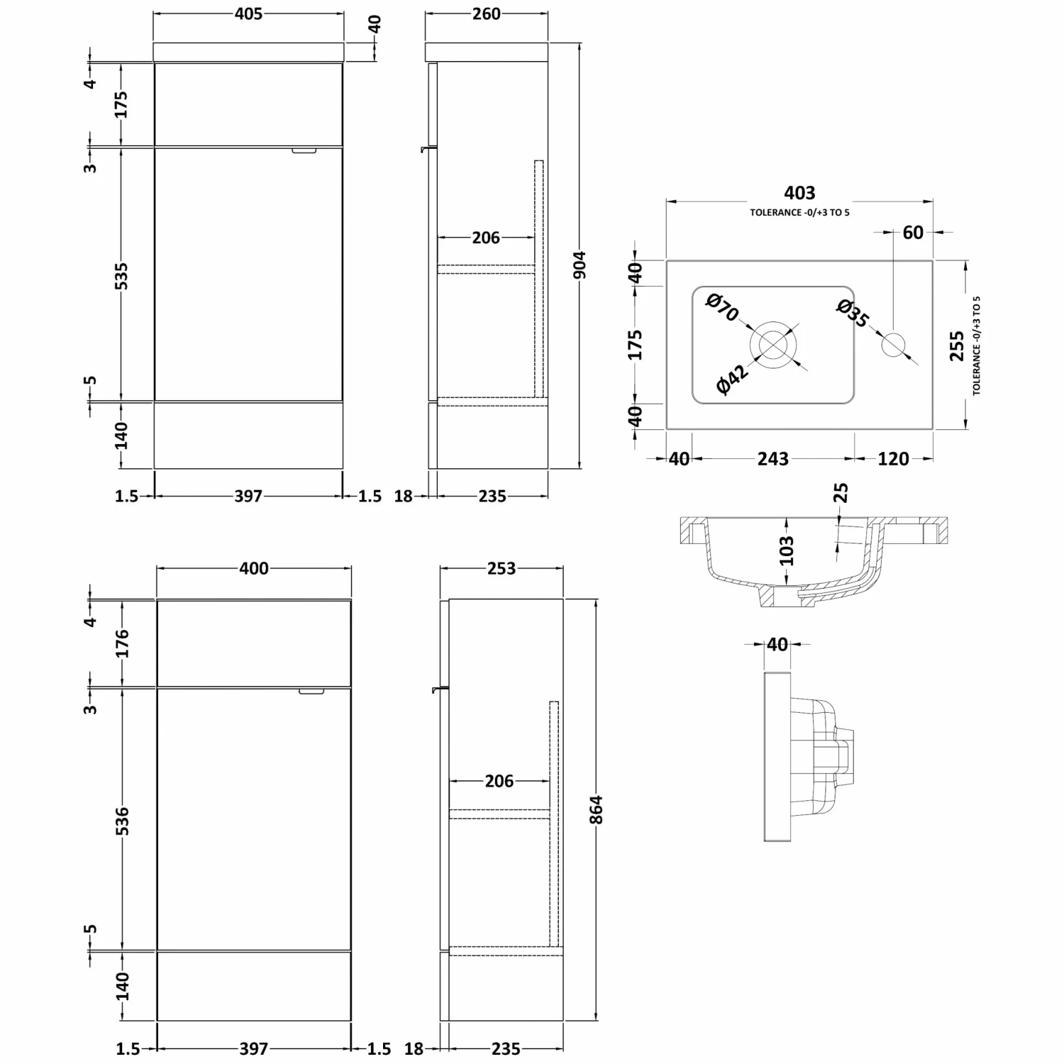 Hudson Reed Fusion Compact Vanity Unit With Basin 400mm Wide - Gloss White 7 Hudson Reed Fusion Compact Vanity Unit With Basin 400mm Wide - Gloss White - Image 5
