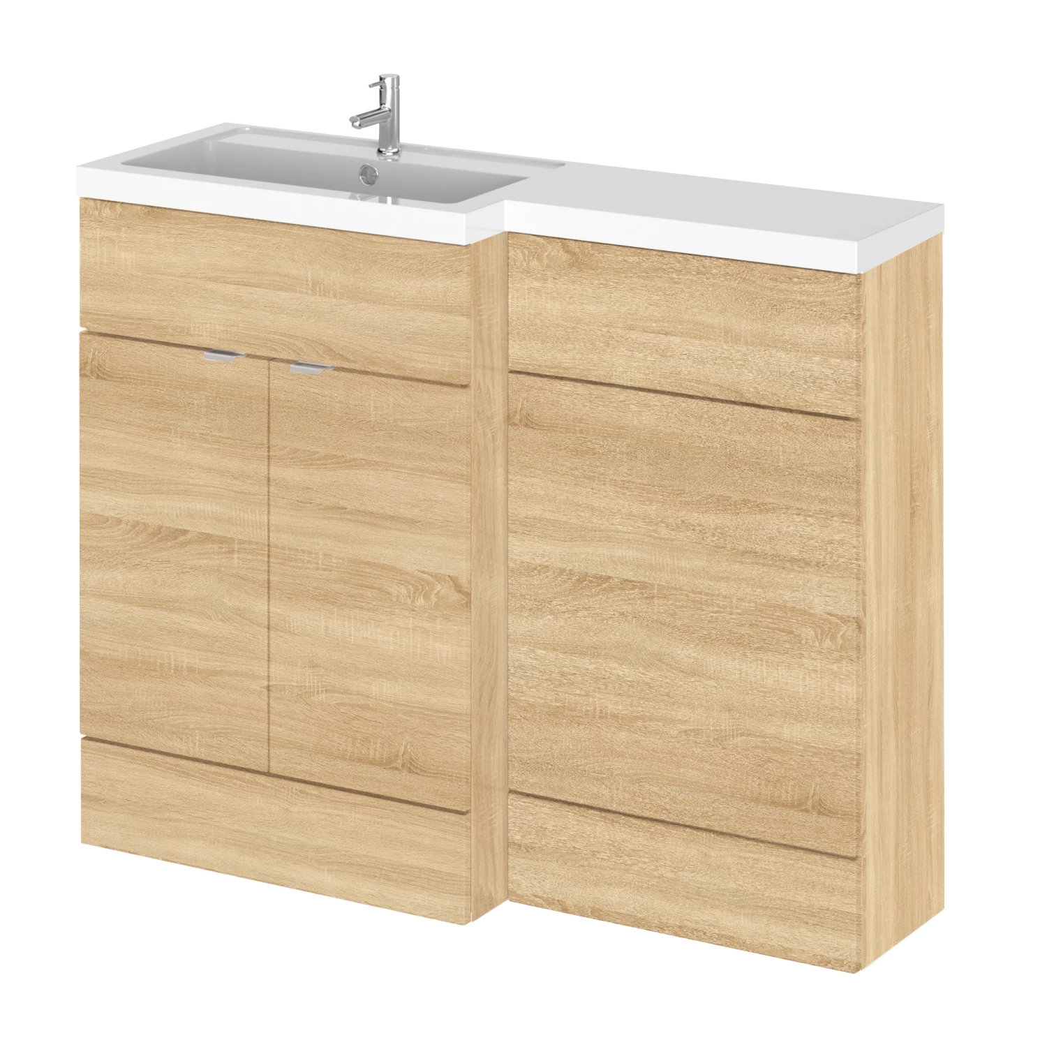 Hudson Reed Fusion LH Combination Unit With L Shape Basin - 1100mm Wide - Natural Oak 4 Hudson Reed Fusion LH Combination Unit With L Shape Basin - 1100mm Wide - Natural Oak - Image 2
