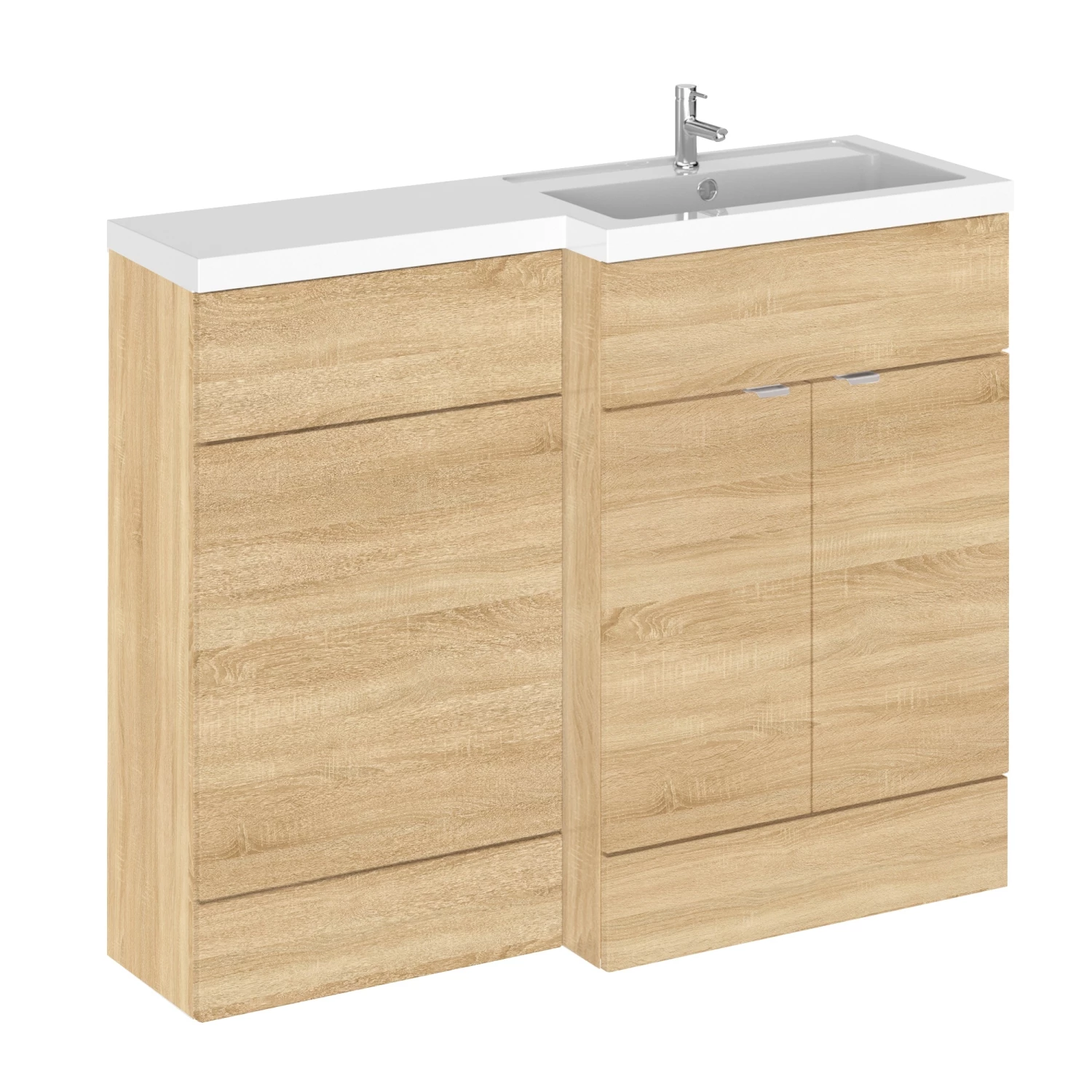 Hudson Reed Fusion RH Combination Unit With L Shape Basin - 1100mm Wide - Natural Oak 4 Hudson Reed Fusion RH Combination Unit With L Shape Basin - 1100mm Wide - Natural Oak - Image 2