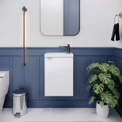 Hudson Reed Fusion Wall Hung 1-Door Vanity Unit With Compact Basin 400mm Wide - Gloss White -HEATANDPLUMB Sales hudson reed fusion vanity unit cbi137 2