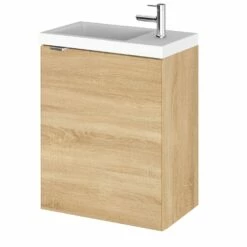 Hudson Reed Fusion Wall Hung 1-Door Vanity Unit With Compact Basin 400mm Wide - Natural Oak -HEATANDPLUMB Sales hudson reed fusion vanity unit cbi337