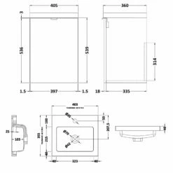 Hudson Reed Fusion Wall Hung 1-Door Vanity Unit With Basin 400mm Wide - Anthracite Woodgrain