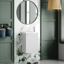 Hudson Reed Fusion Wall Hung 1-Door Vanity Unit With Compact Basin 400mm Wide - Gloss Grey Mist -HEATANDPLUMB Sales hudson reed fusion vanity unit cbi437 4