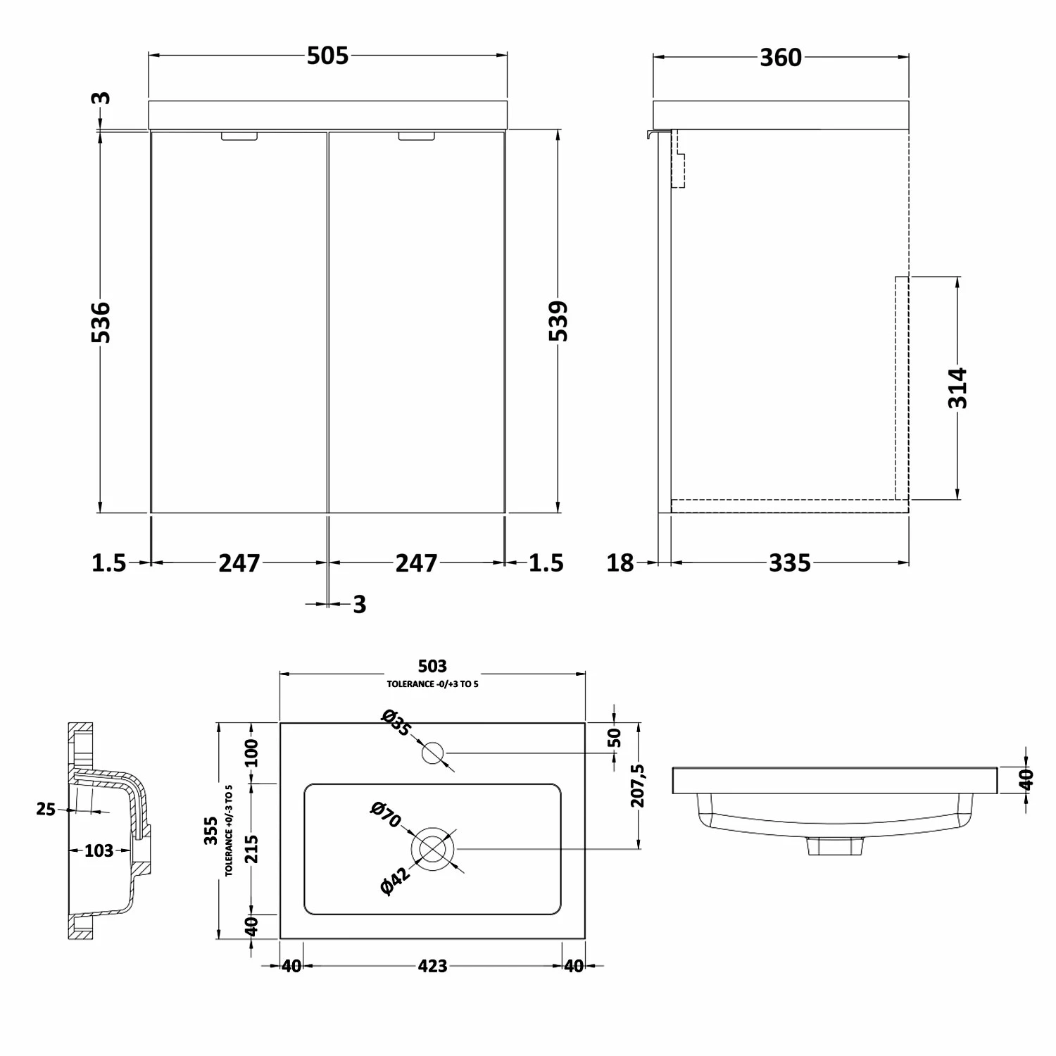 Hudson Reed Fusion Wall Hung 2-Door Vanity Unit With Basin 500mm Wide - Gloss White 3 Hudson Reed Fusion Wall Hung 2-Door Vanity Unit With Basin 500mm Wide - Gloss White