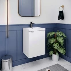 Hudson Reed Fusion Wall Hung 1-Door Vanity Unit With Basin 400mm Wide - Gloss White -HEATANDPLUMB Sales hudson reed fusion vanity unit hrfuswh1dovb40 2