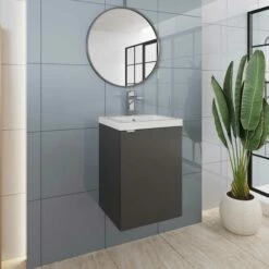 Hudson Reed Fusion Wall Hung 1-Door Vanity Unit With Basin 400mm Wide - Gloss Grey