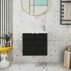 Hudson Reed Fusion Wall Hung 2-Door Vanity Unit With Compact Basin 600mm Wide - Charcoal Black Woodgrain 11 Hudson Reed Fusion Wall Hung 2-Door Vanity Unit With Compact Basin 600mm Wide - Charcoal Black Woodgrain -HEATANDPLUMB Sales hudson reed fusion vanity unit hrfuswh2dovucb6 11