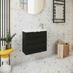 Hudson Reed Fusion Wall Hung 2-Door Vanity Unit With Compact Basin 600mm Wide - Charcoal Black Woodgrain 13 Hudson Reed Fusion Wall Hung 2-Door Vanity Unit With Compact Basin 600mm Wide - Charcoal Black Woodgrain -HEATANDPLUMB Sales hudson reed fusion vanity unit hrfuswh2dovucb6 12
