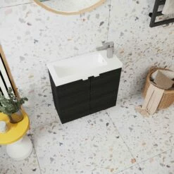 Hudson Reed Fusion Wall Hung 2-Door Vanity Unit With Compact Basin 600mm Wide - Charcoal Black Woodgrain 10 Hudson Reed Fusion Wall Hung 2-Door Vanity Unit With Compact Basin 600mm Wide - Charcoal Black Woodgrain -HEATANDPLUMB Sales hudson reed fusion vanity unit hrfuswh2dovucb6 13