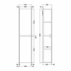Hudson Reed Havana Wall Hung 2-Door Tall Storage Unit 350mm Wide - Coastal Grey