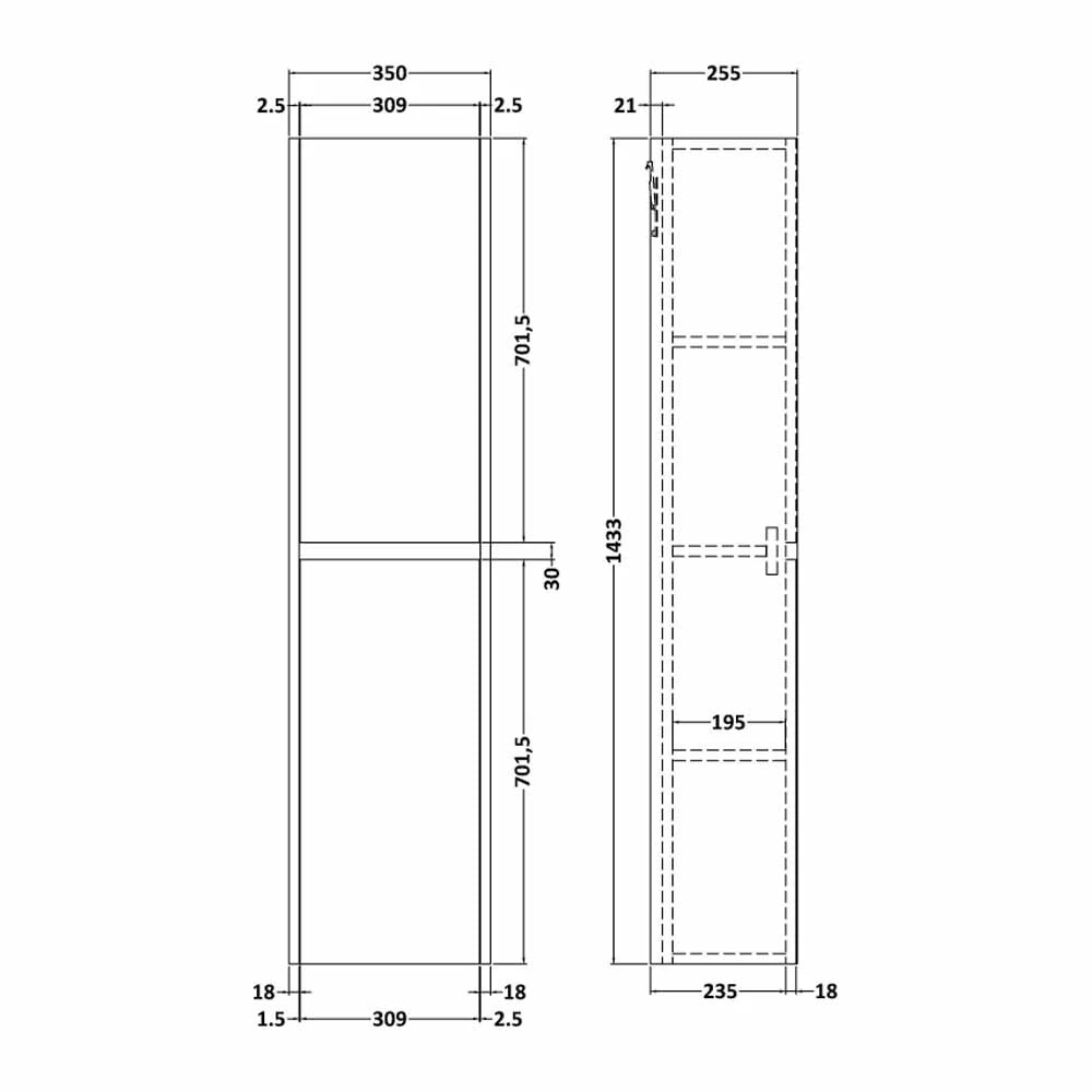 Hudson Reed Havana Wall Hung 2-Door Tall Storage Unit 350mm Wide - Coastal Grey 3 Hudson Reed Havana Wall Hung 2-Door Tall Storage Unit 350mm Wide - Coastal Grey