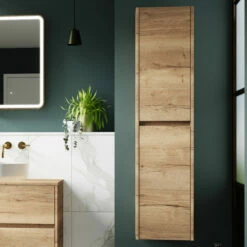 Hudson Reed Havana Wall Hung 2-Door Tall Storage Unit 350mm Wide - Autumn Oak