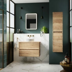 Hudson Reed Havana Wall Hung 2-Door Tall Storage Unit 350mm Wide - Autumn Oak -HEATANDPLUMB Sales hudson reed havana bathroom furniture nph862 2