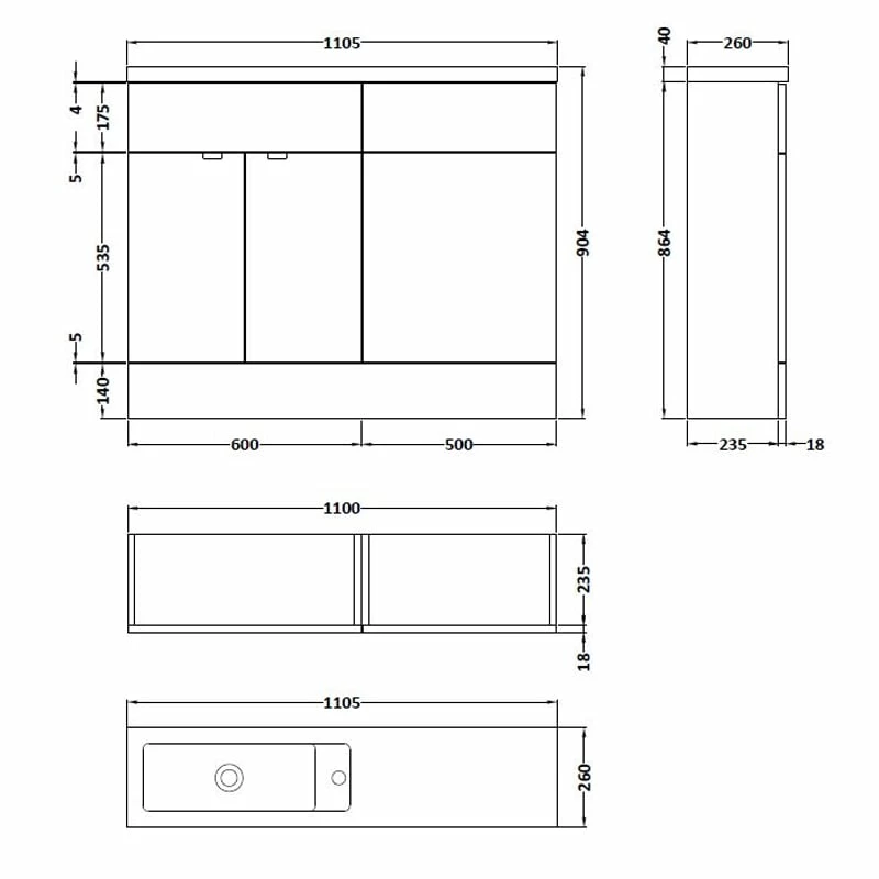 Hudson Reed Fusion Compact Combination Unit With Slimline Basin - 1100mm Wide - Gloss White 6 Hudson Reed Fusion Compact Combination Unit With Slimline Basin - 1100mm Wide - Gloss White - Image 4