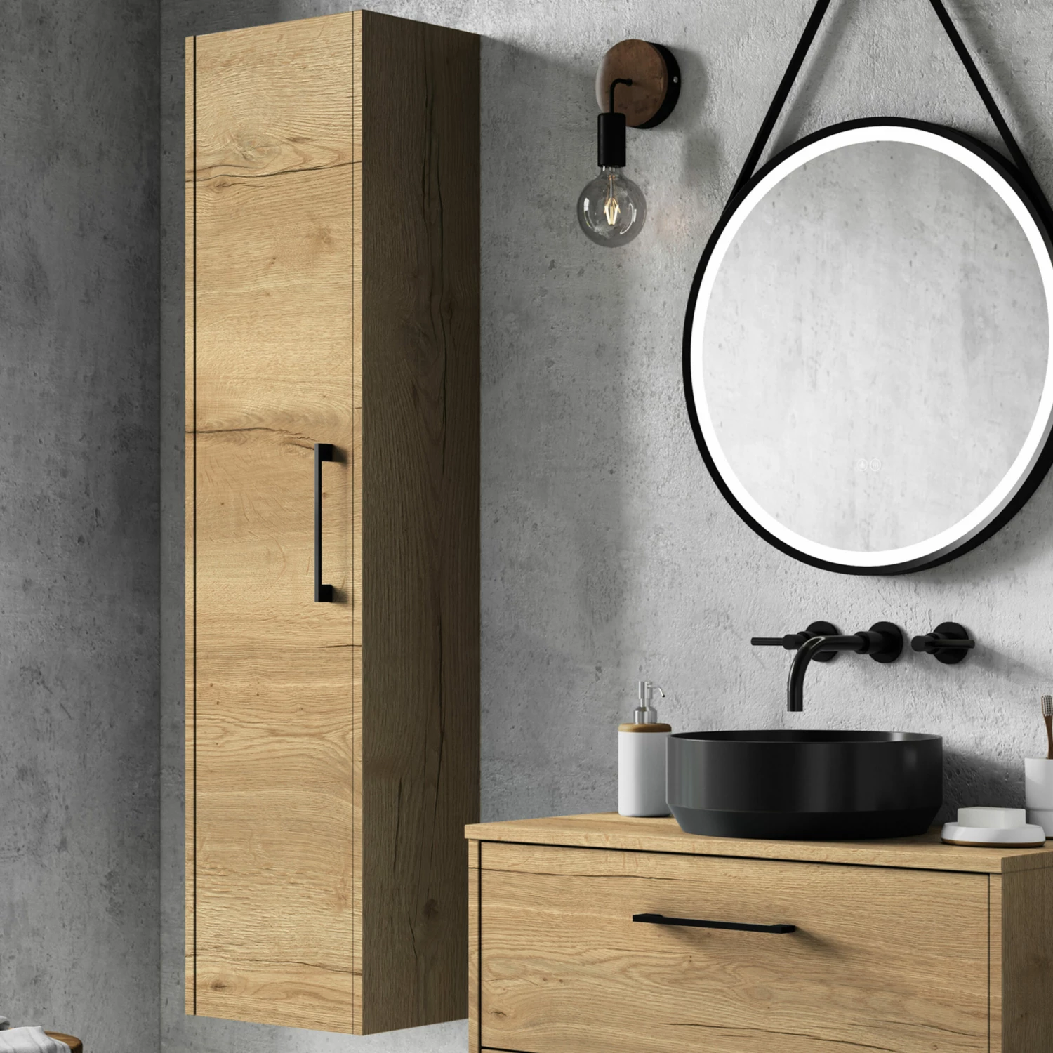 Hudson Reed Juno Wall Hung Tall Storage Unit 350mm Wide - Autumn Oak 6 Hudson Reed Juno Wall Hung Tall Storage Unit 350mm Wide - Autumn Oak - Image 4